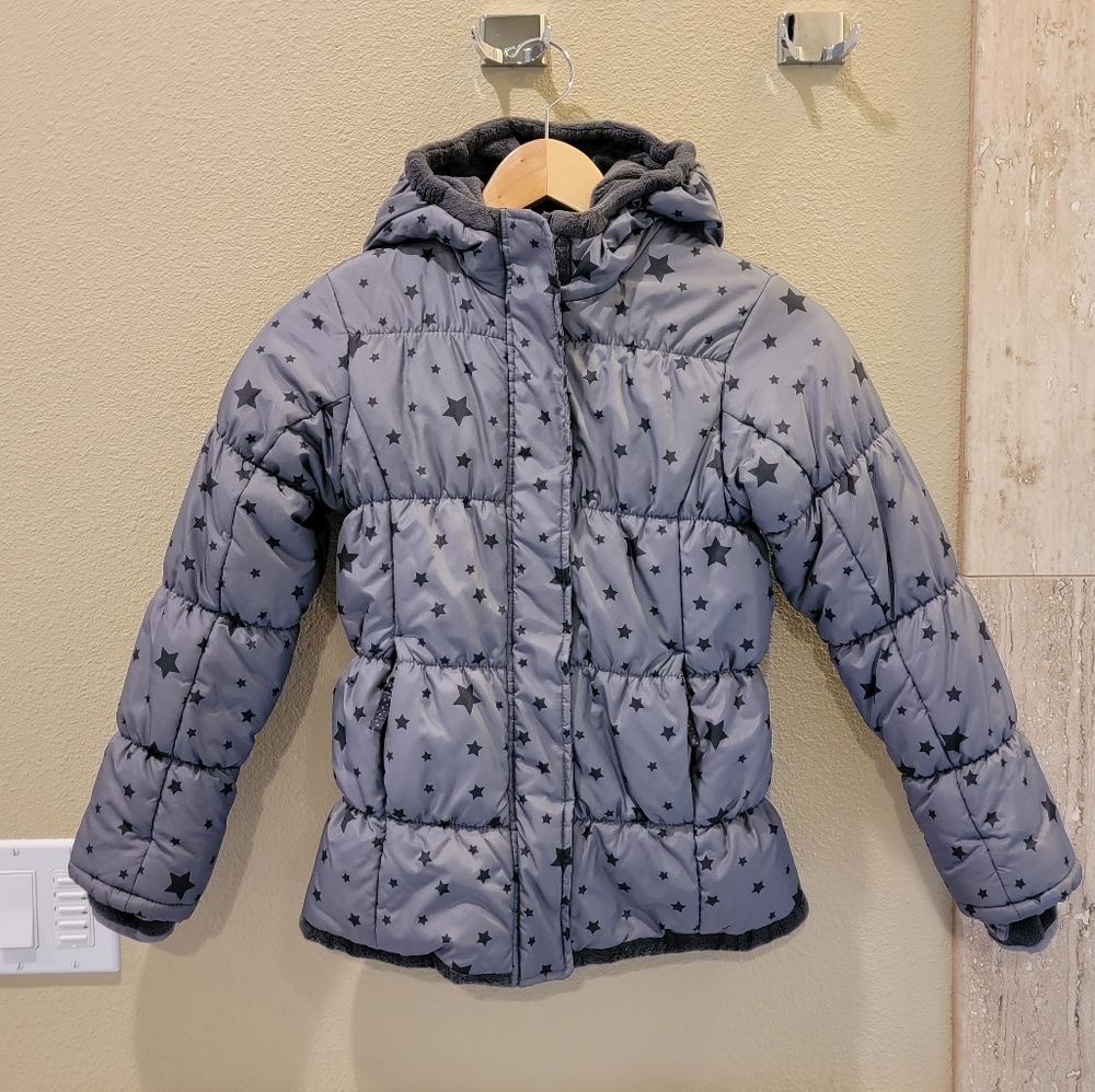 Lands' End gray star puffer hooded jacket size S (7-8)